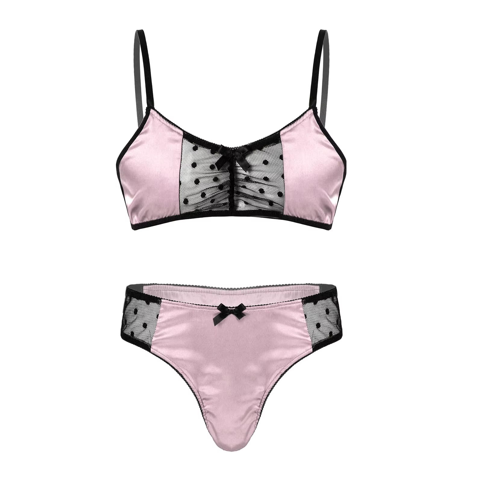 Men Satin Lingerie Suit Sissy  - Sheer Mesh Bra recensione e prezzo