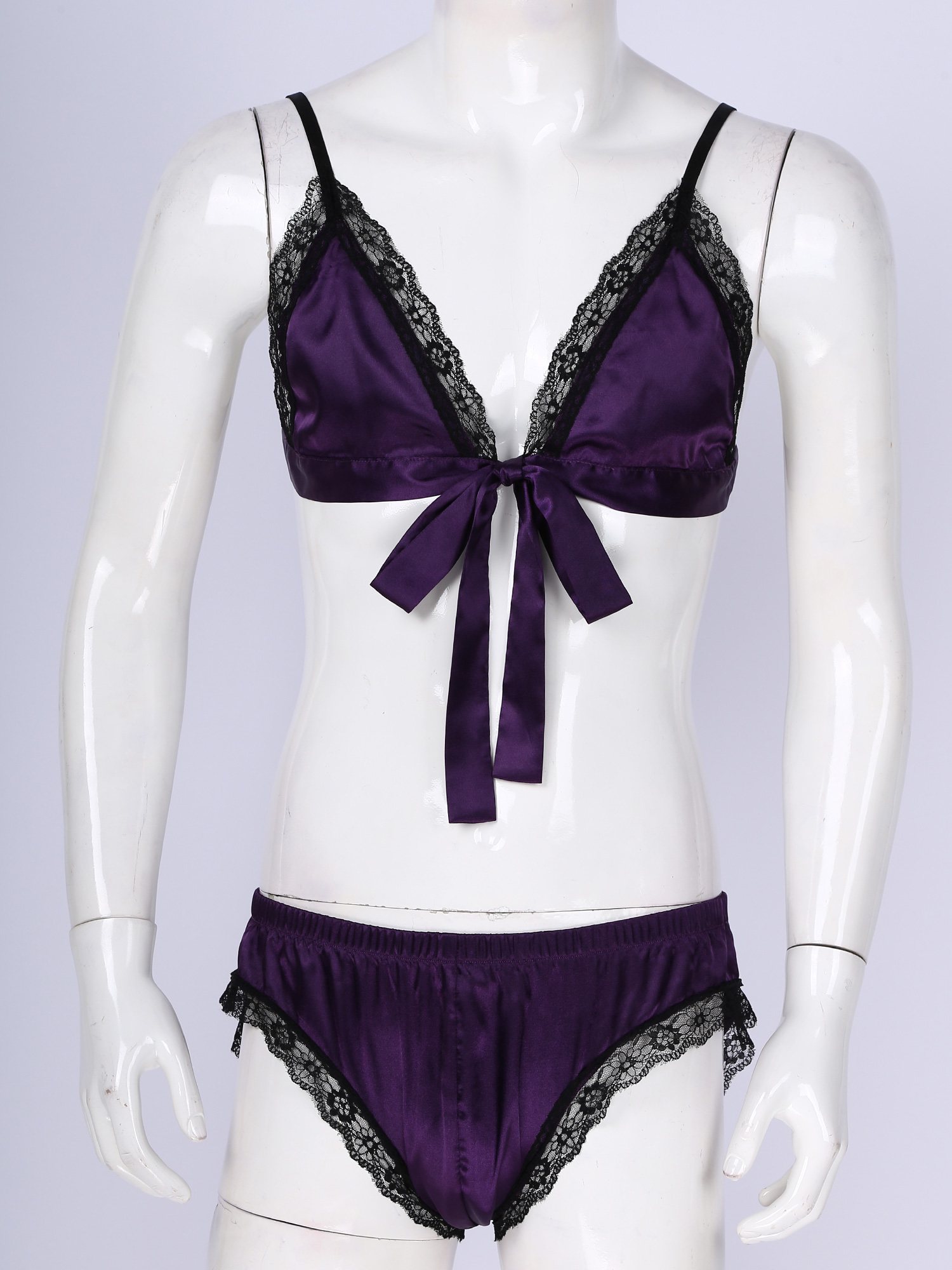 Men Satin Lingerie Suit Sissy  - Sheer Mesh Bra recensione e prezzo