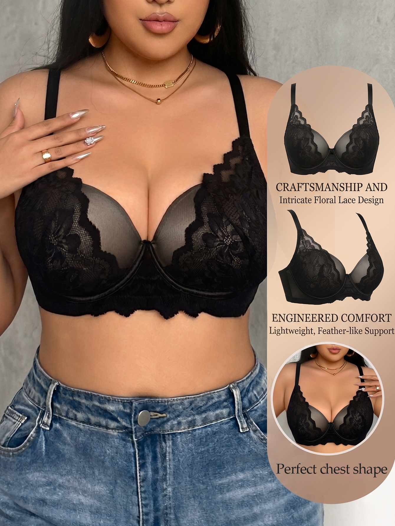 Wide Strap Plus Size Women Bra - Sheer Mesh Bra recensione e prezzo