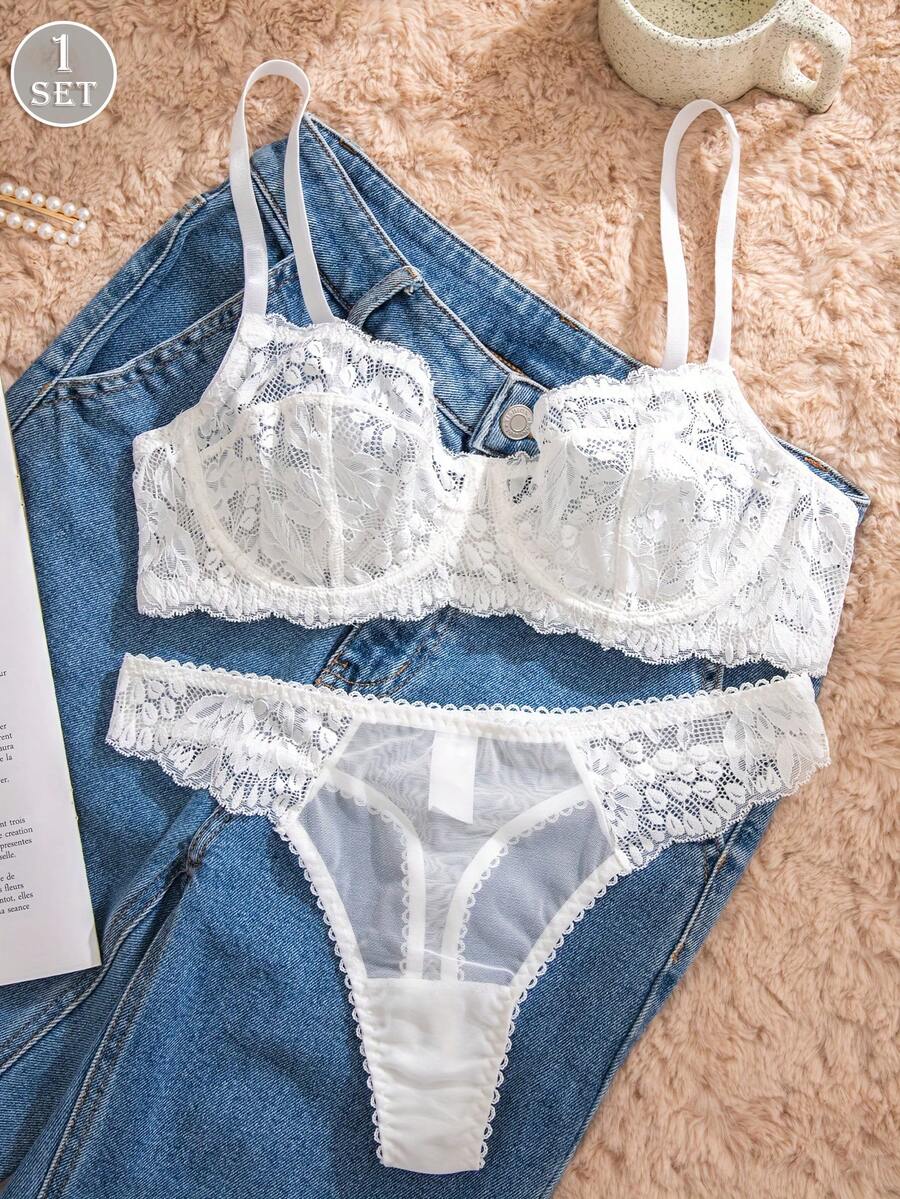 White Lace Bra and Panty Set w - Sheer Bra Lace recensione e prezzo
