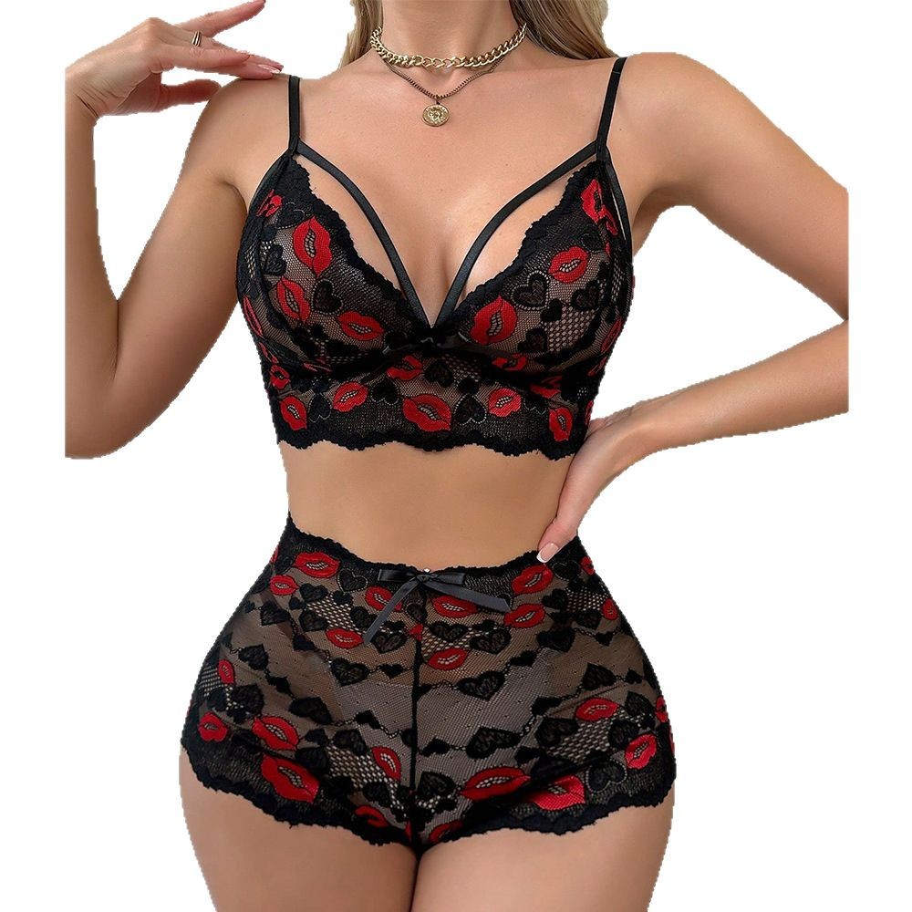 Babydoll Lingerie Set Red Lips - Sheer Mesh Bra recensione e prezzo